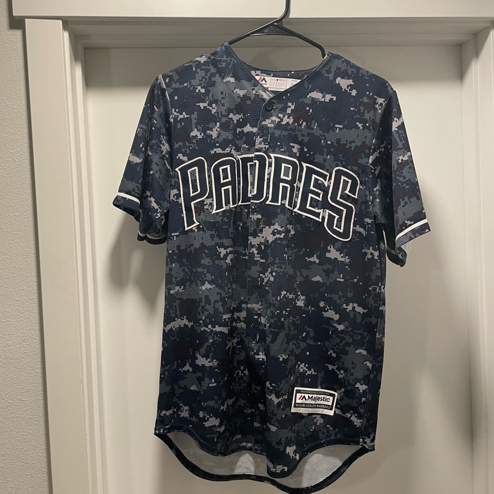 Blue pixelated Camo Padres Jersey.